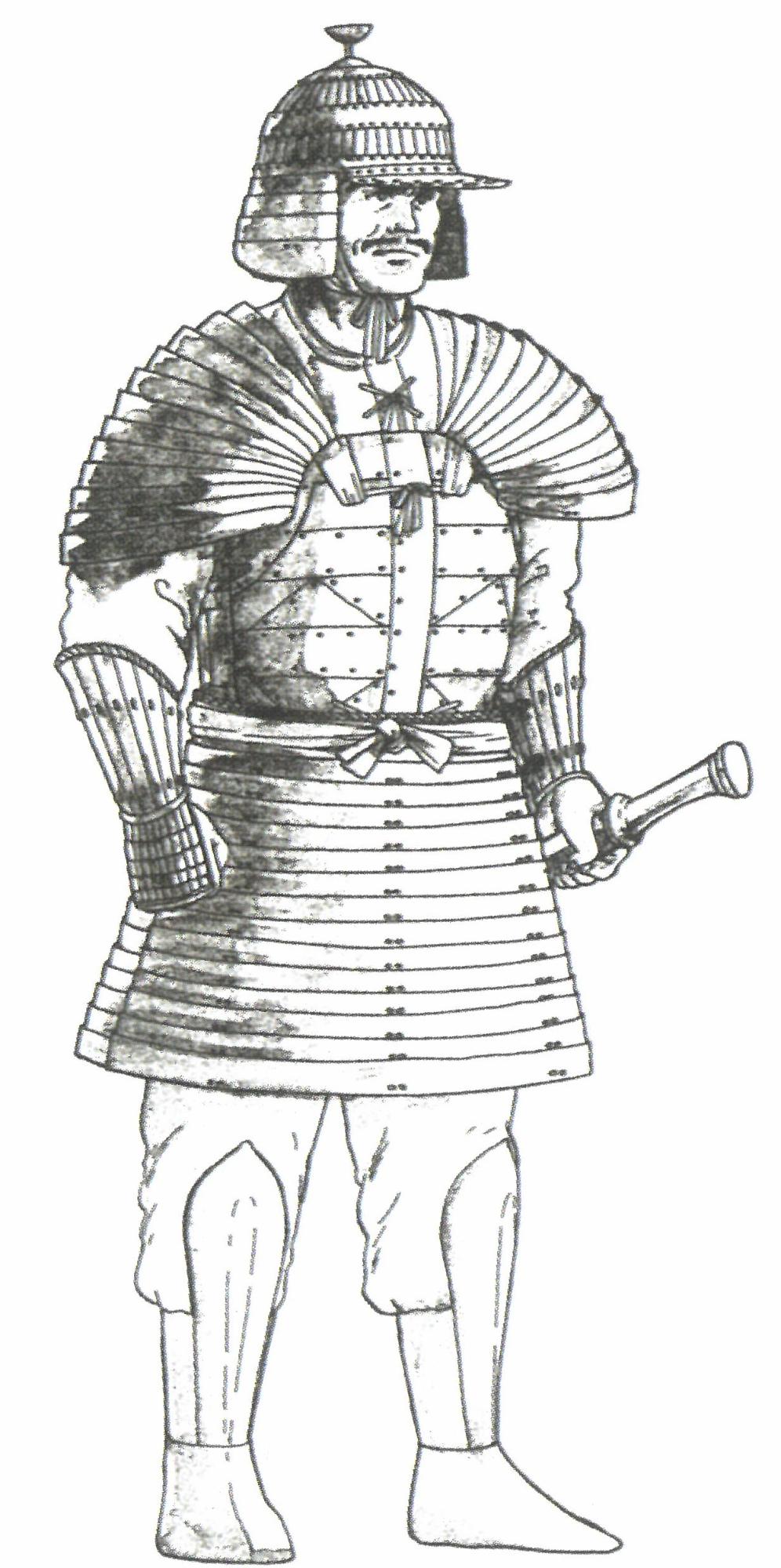 甲冑を身に付けた武人(『l古代史復原7古墳時代の工芸』早川和子作画より)